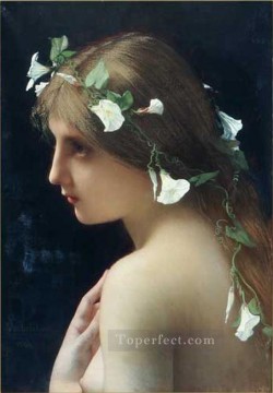 ヌード Painting - 朝顔の花を持つニンフの女性の身体ヌード ジュール・ジョゼフ・ルフェーブル